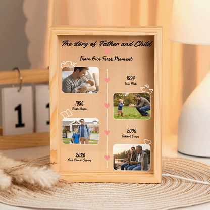 The Story of Father and Child From Our First Moment Photo Frame Light Box - Custom Photo LED Gift for Dad