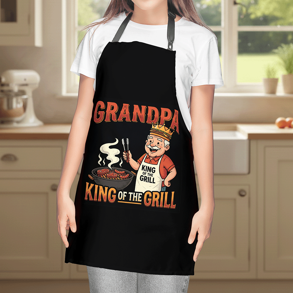 Grandpa King of the Grill Apron – Funny BBQ Grilling Apron Gift for Grandpa