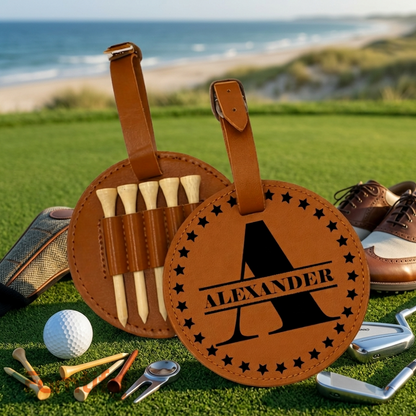 Custom Name Golf Bag Tag for Dad – Personalized Leather Gift