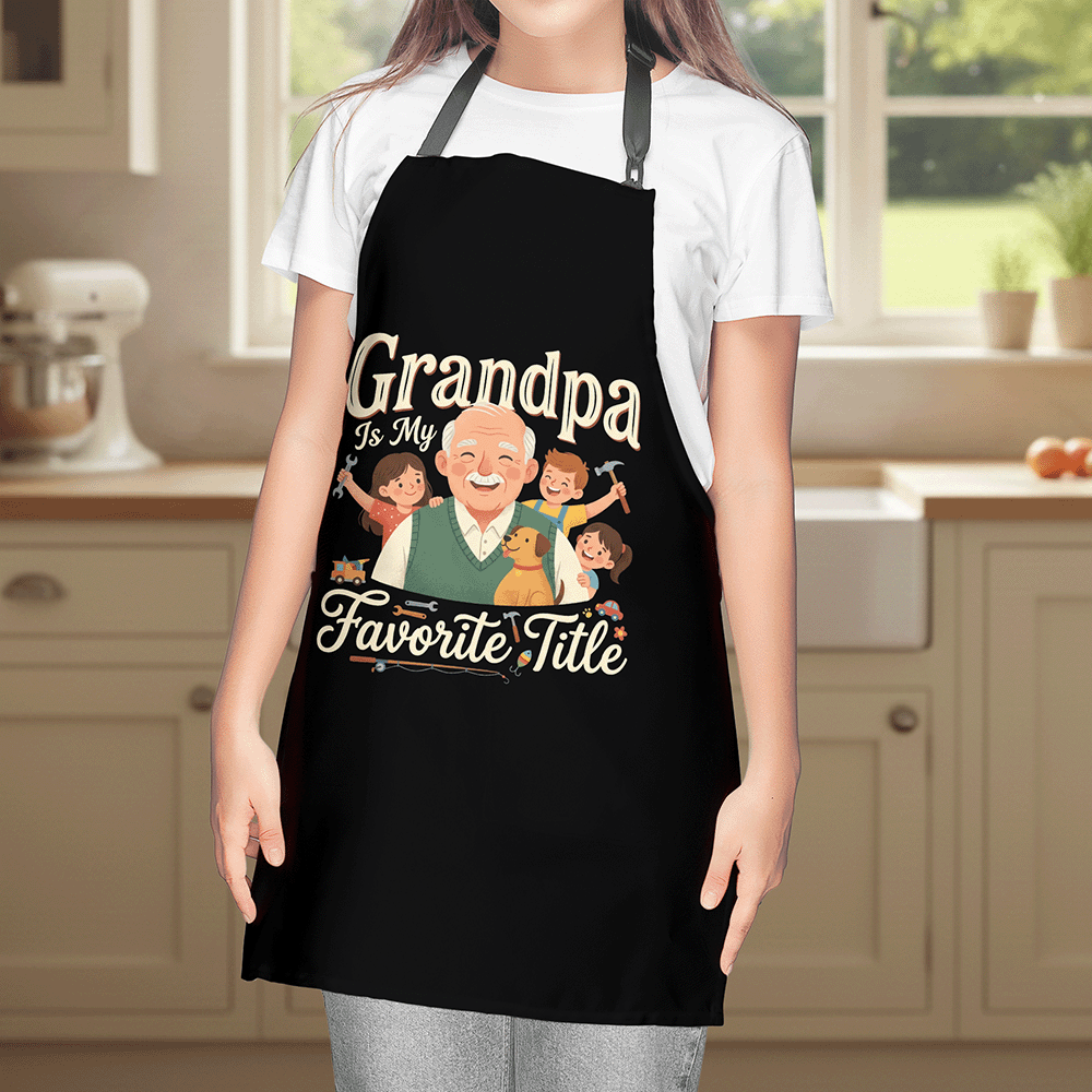 Grandpa Is My Favorite Title Apron – Heartwarming Grandpa BBQ & Cooking Apron Gift