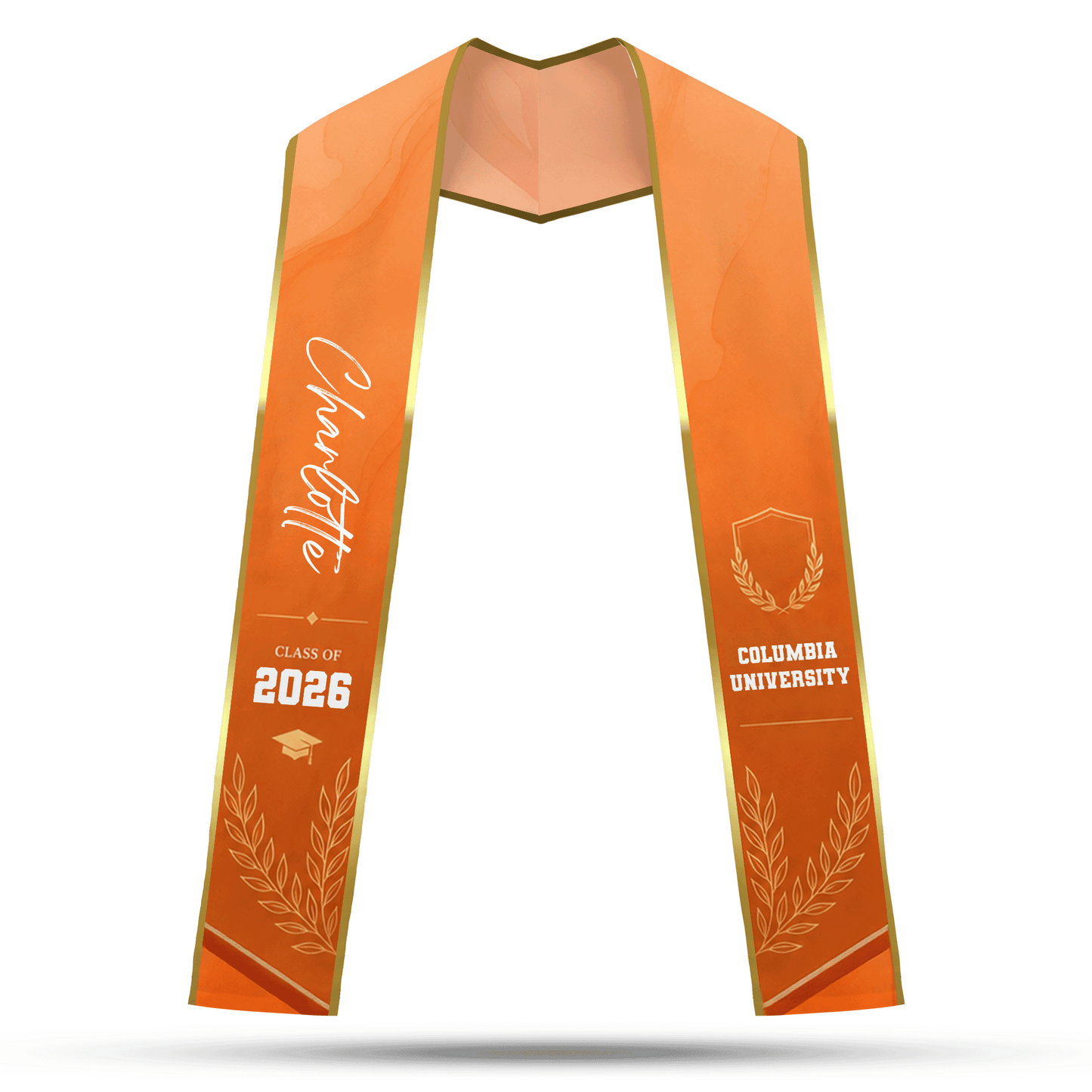 Personalized Orange Graduation Stole with Graduation Cap – Custom Name