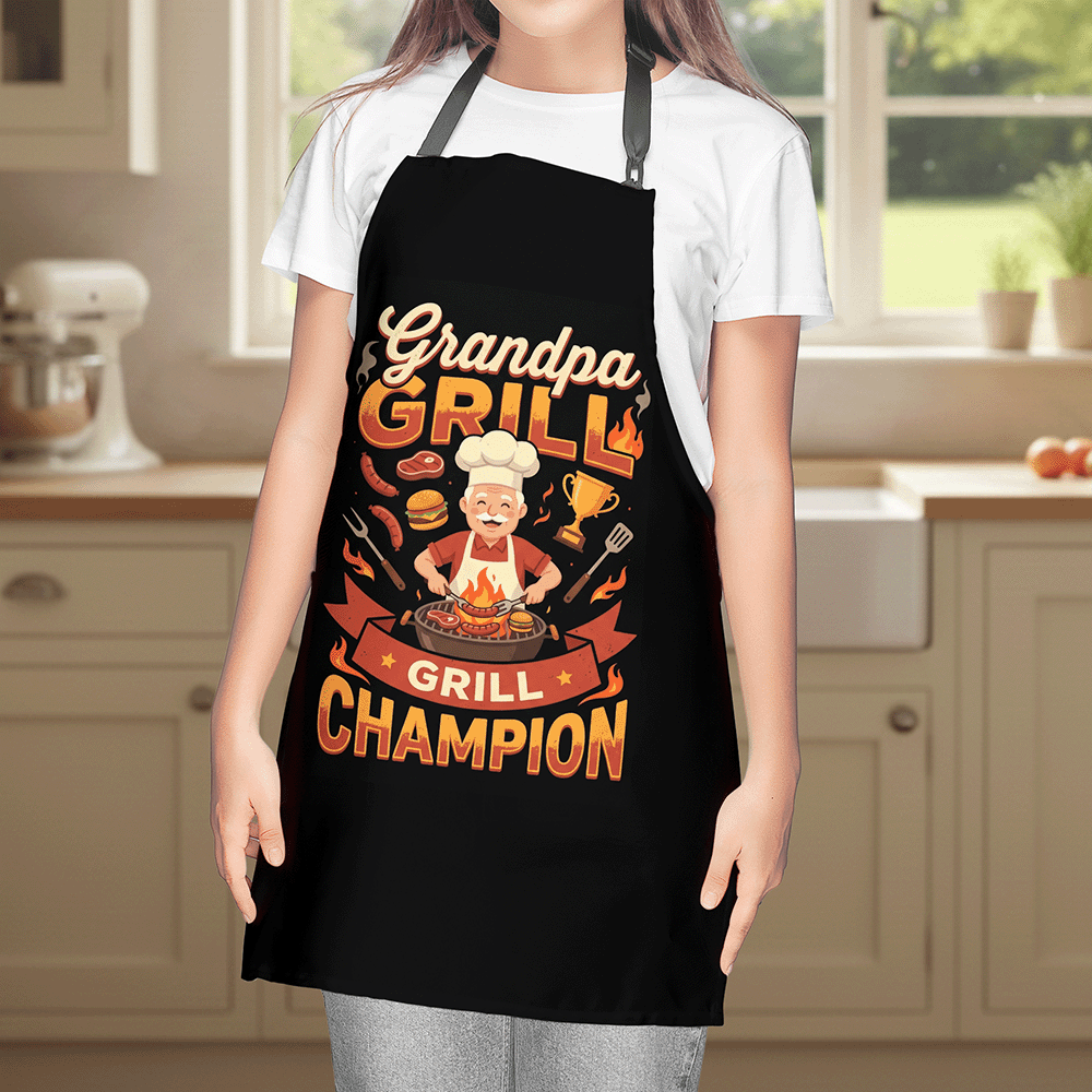Grandpa Grill Champion Apron – Funny BBQ Grilling Apron Gift for Grandpa