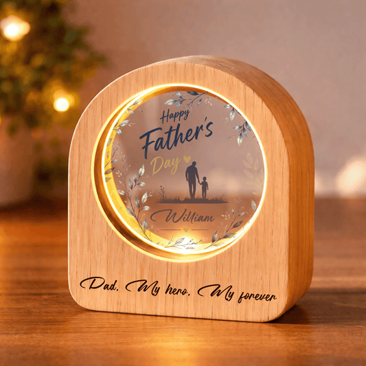 Personalized Round Night Light – “Dad, My Hero, My Forever” Custom Name Gift