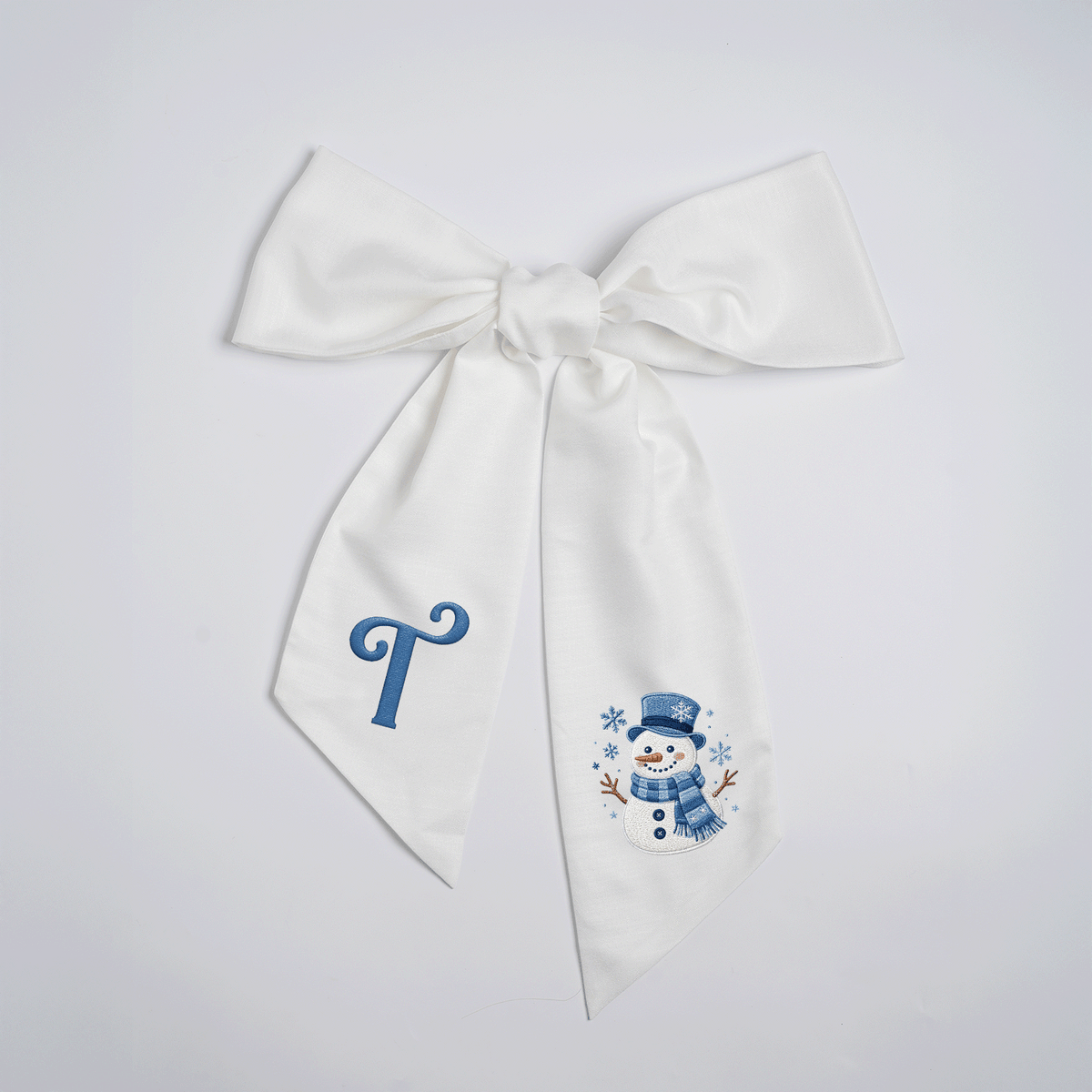 Custom Letter Christmas Snowman Embroidered Linen Wreath Sash, Personalized Monogram Holiday Bow Sash for Door Decor