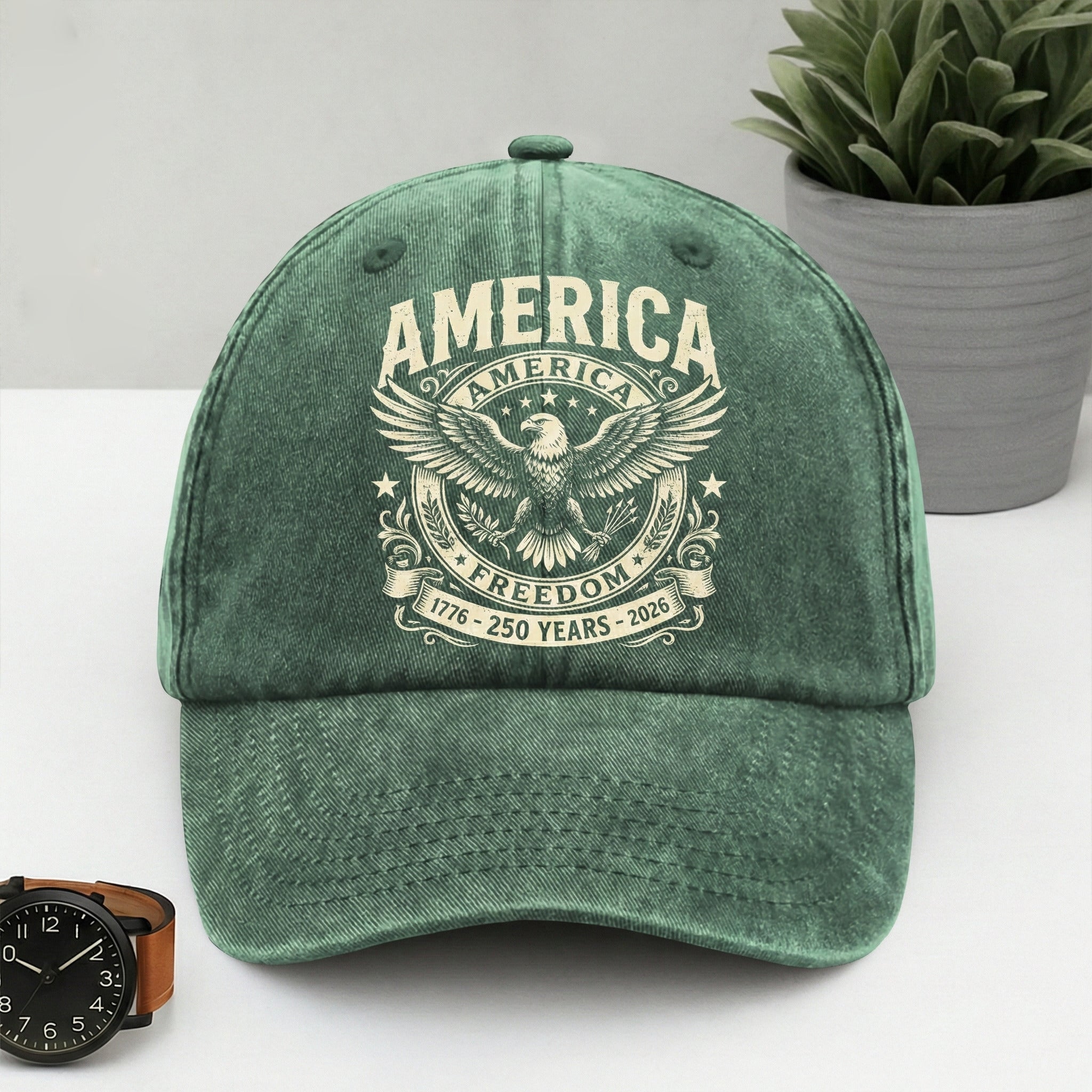 America 250 Years of Freedom 1776–2026 Anniversary Washed Denim Baseball Cap