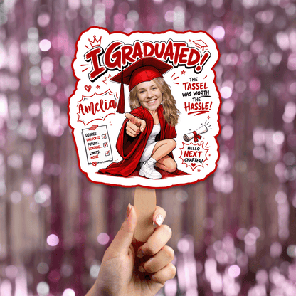 Personalized I Graduated Custom Shape Photo Hand Fan, Graduation Fan with Photo & Name
