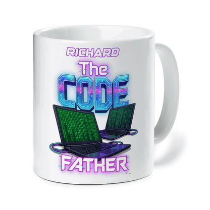 Custom Name The Code Father Ceramic Mug – Personalized Programmer Dad Gift