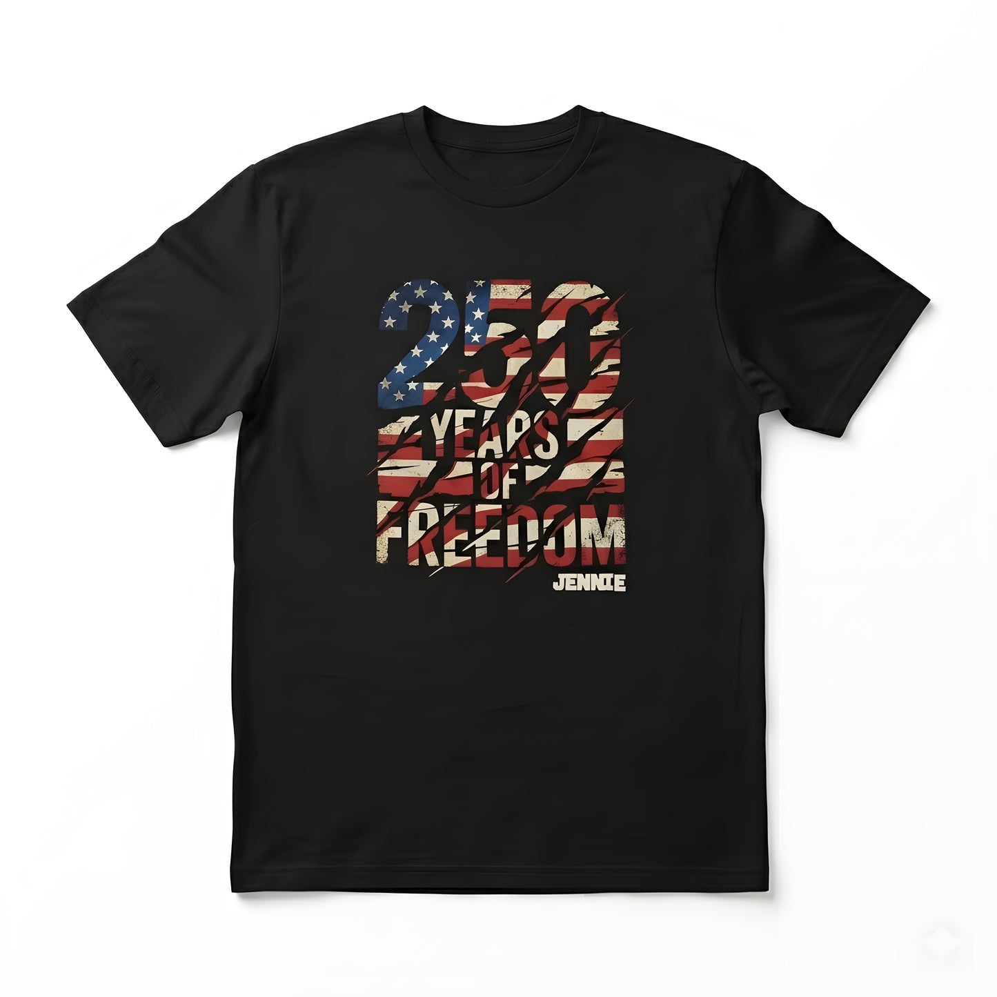 250 Years of Freedom Shirt – USA Flag Distressed Back Print 4th of July 2026 Personalized Name Tee