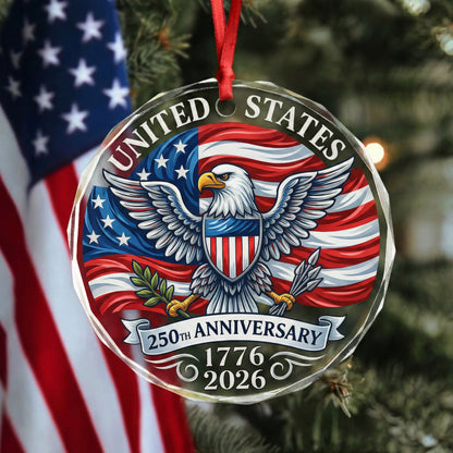 250th Anniversary USA Glass Ornament – Patriotic 1776–2026 Keepsake