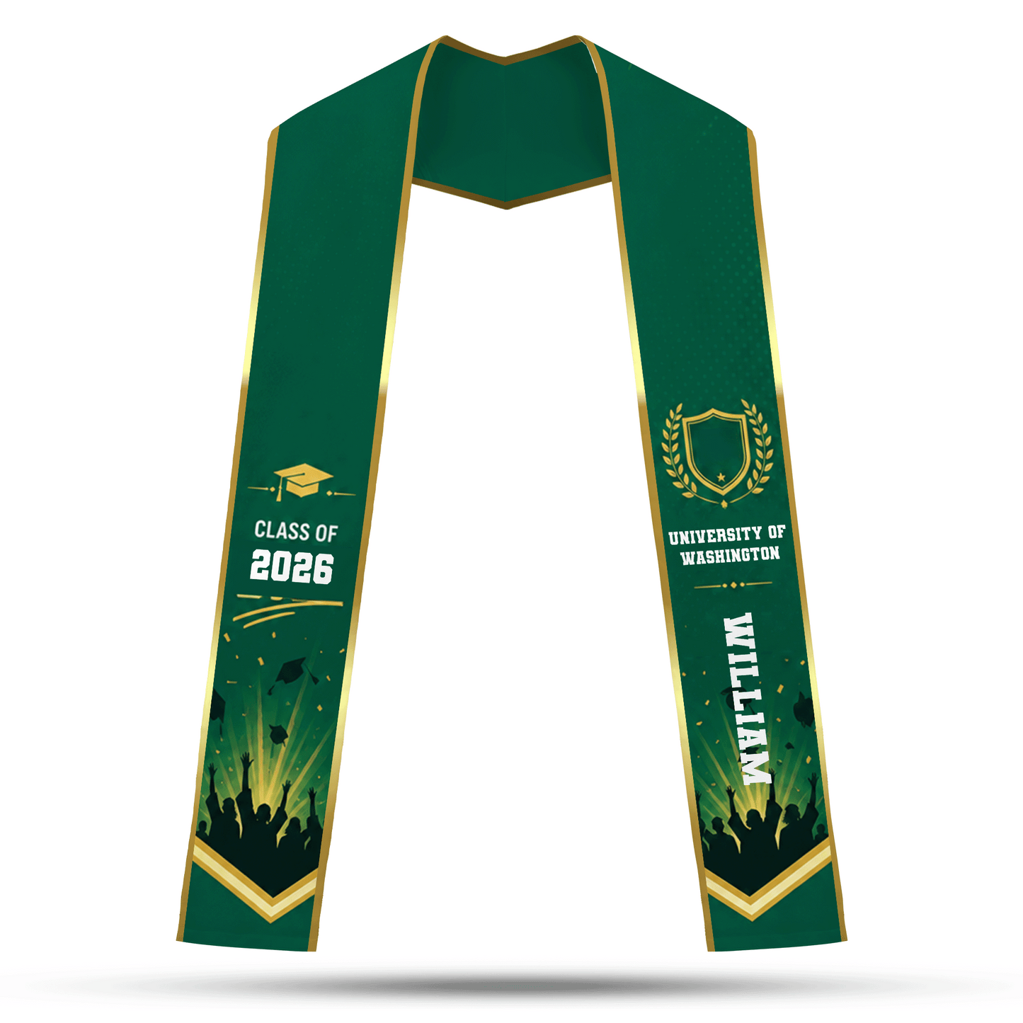Personalized Green Graduation Stole with Graduation Cap – Custom Name