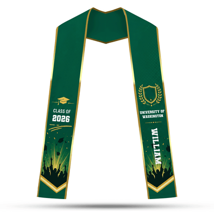 Personalized Green Graduation Stole with Graduation Cap – Custom Name