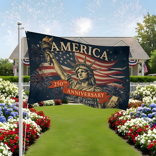 United States 250 Years Anniversary Custom Family Name House Flag