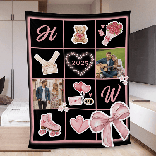 Wrapped in Our Love – Cozy Memory Gift for Couples – Personalized Photo & Names Blanket