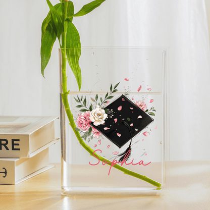 Personalized Graduation Cap Acrylic Book Vase with Custom Name