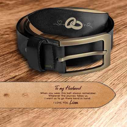 Remember When You Wear This – Romantic Gift for Him – Personalized Engraved Leather Belt