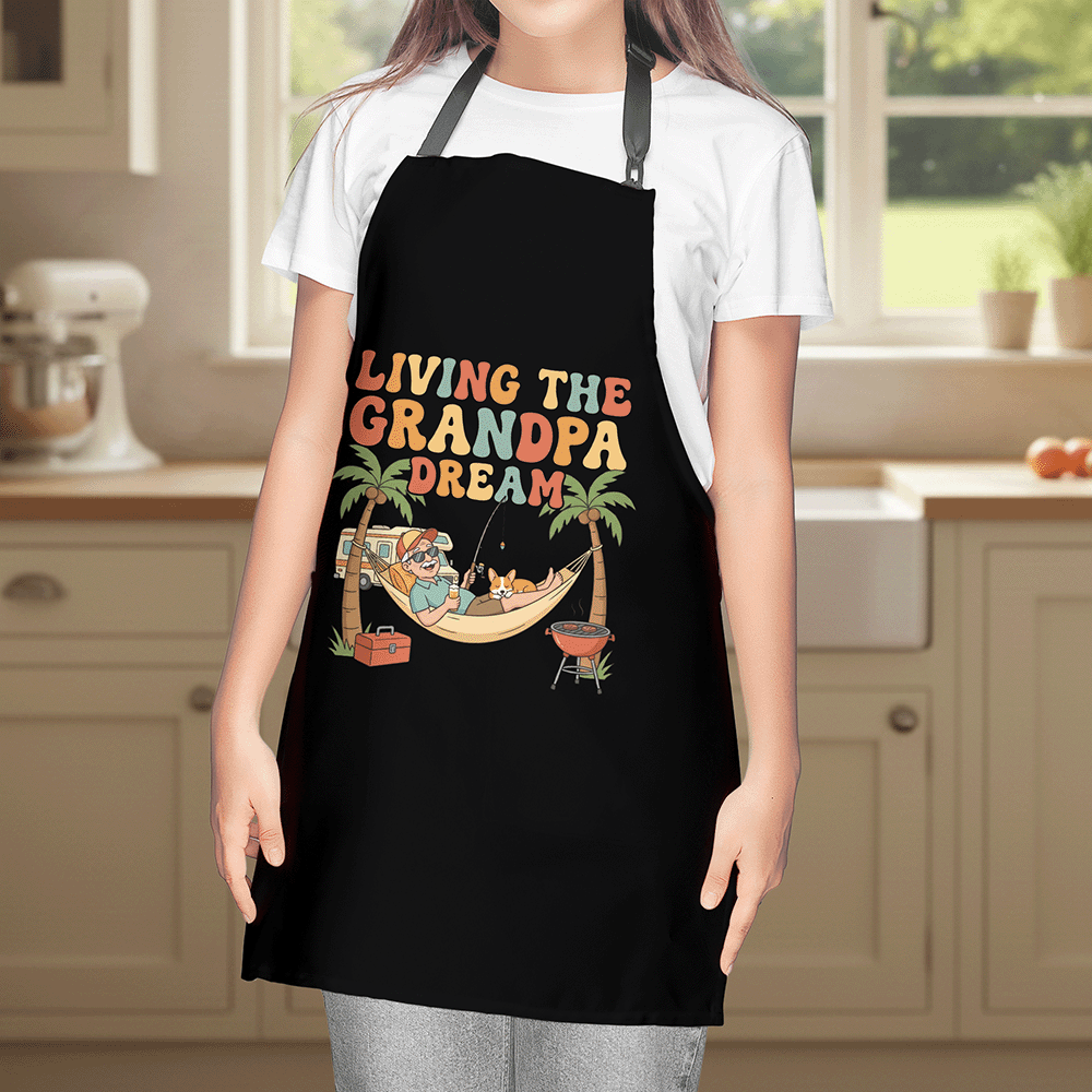 Living the Grandpa Dream Apron – Funny Grandpa BBQ & Cooking Apron Gift
