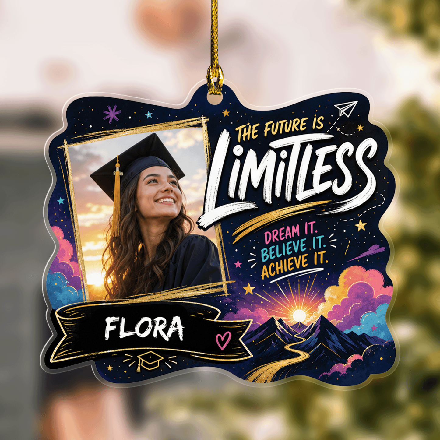 The Future Is Limitless Personalized Acrylic Ornament with Photo, Custom Name Graduation Gift