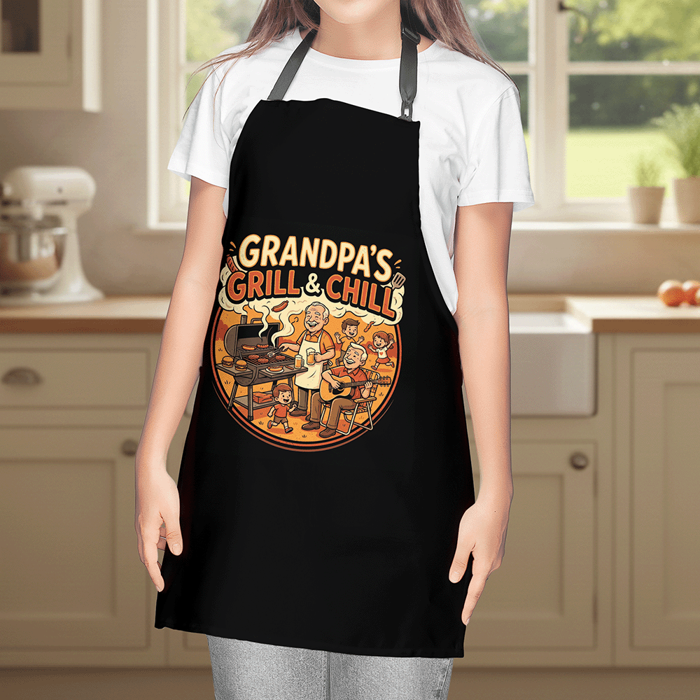 Grandpa's Grill and Chill Apron – Funny BBQ Grilling Apron Gift for Grandpa