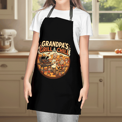 Grandpa's Grill and Chill Apron – Funny BBQ Grilling Apron Gift for Grandpa