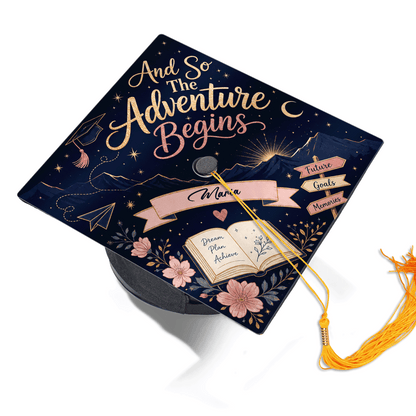 Personalized And So The Adventure Begins Graduation Cap Topper