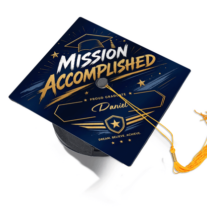 Personalized Mission Accomplished Name Graduation Cap Topper