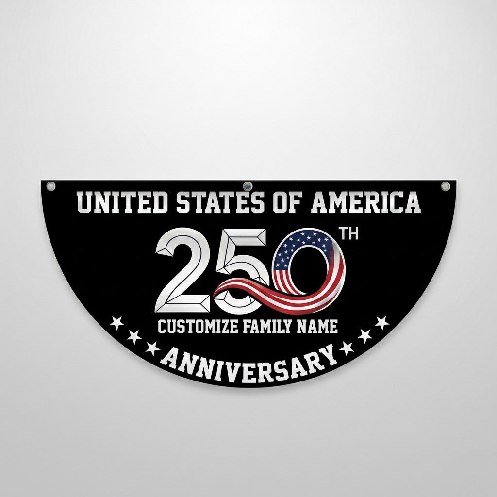 Patriotic 250th Anniversary 1776 2026 United States of America Non-Pleated Fan Flag Black