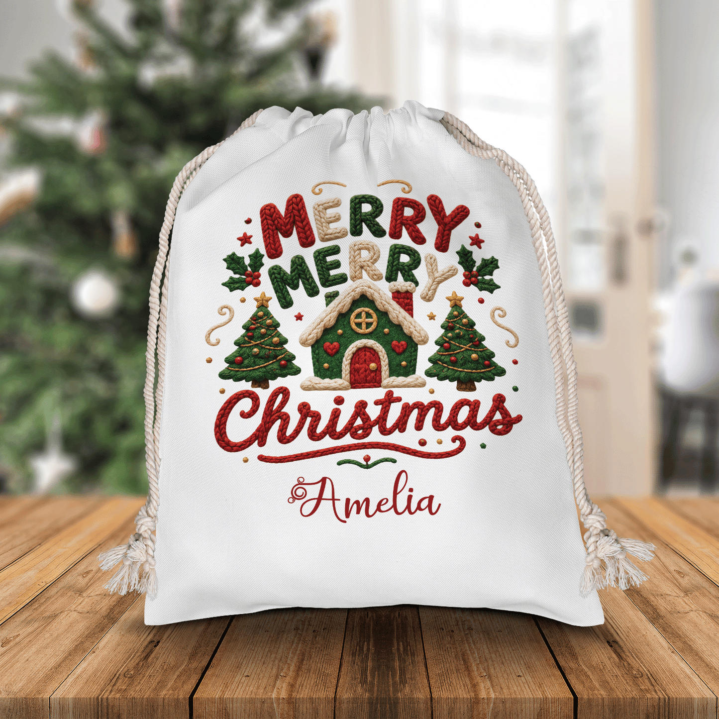 Personalized Merry Merry Christmas Christmas Sack with Custom Name