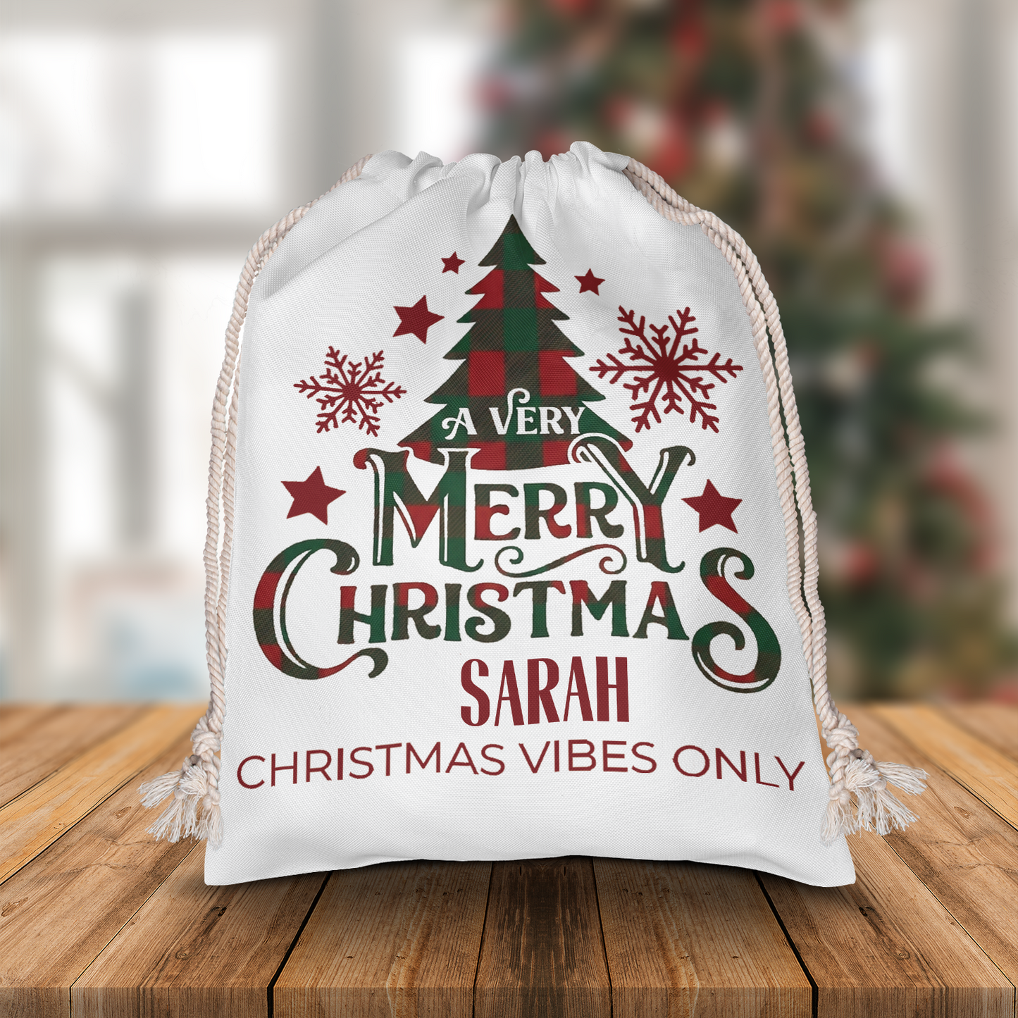 Personalized Christmas Vibes Only Christmas Sack with Custom Name