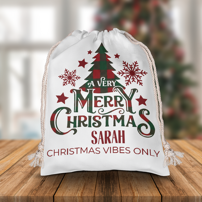 Personalized Christmas Vibes Only Christmas Sack with Custom Name