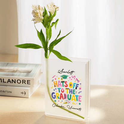 Personalized Hats Off to the Graduate Acrylic Book Vase with Custom Name