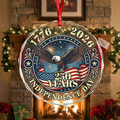 250th Independence Day Glass Ornament – Patriotic USA 1776–2026 Keepsake