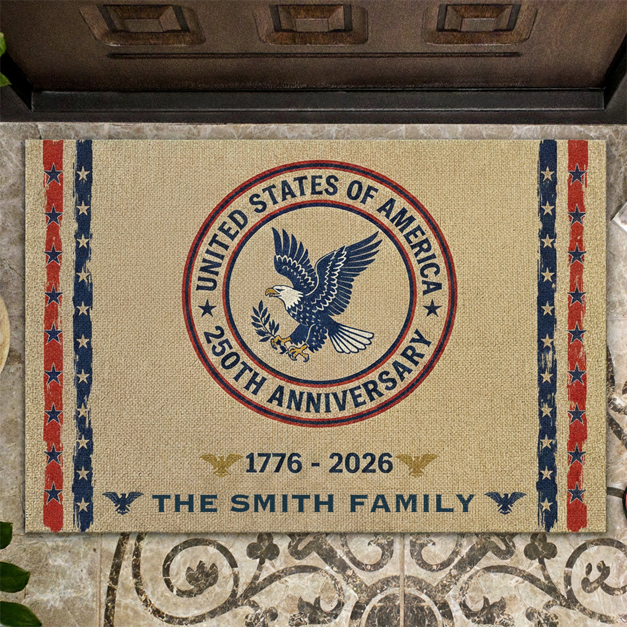 USA Semiquincentennial 1776-2026 Custom Family Name Doormat