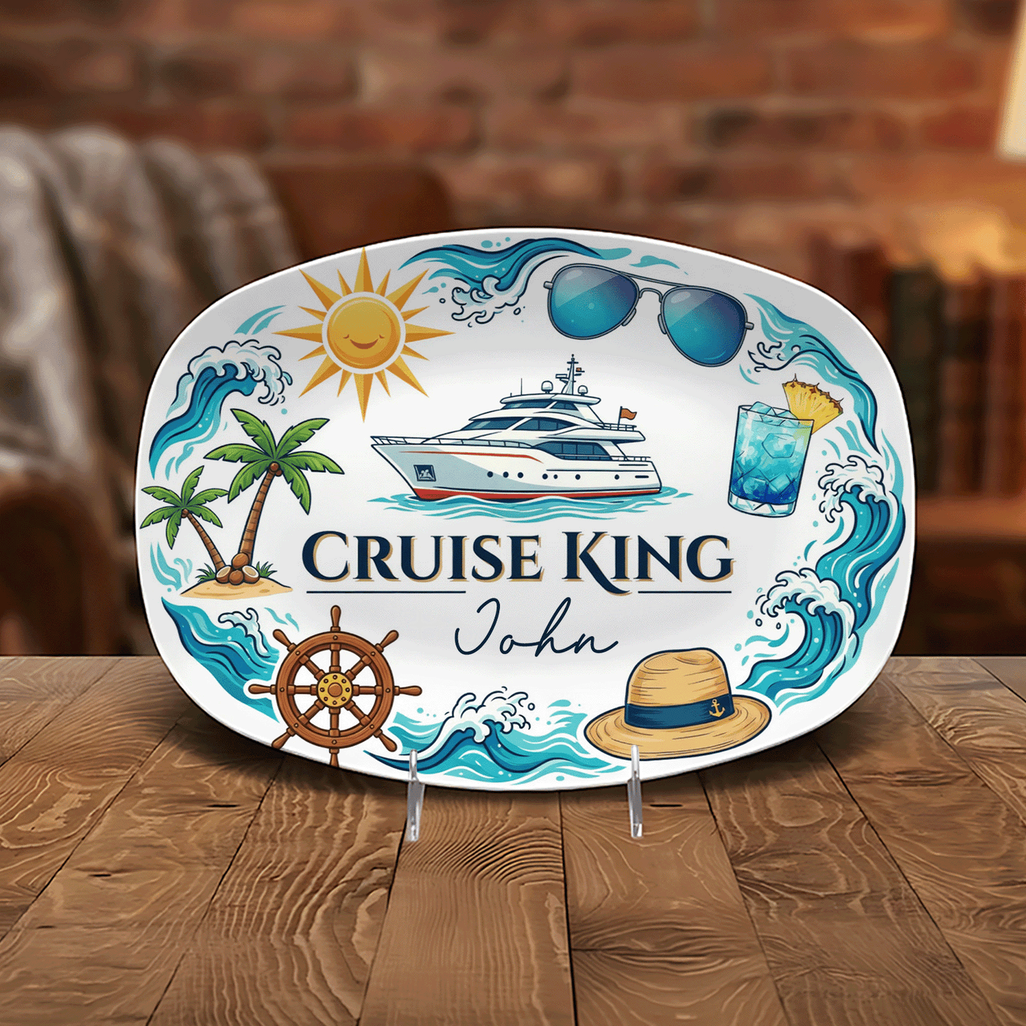 Personalized Cruise King Dad Decorative Plate – Custom Name Cruise Keepsake
