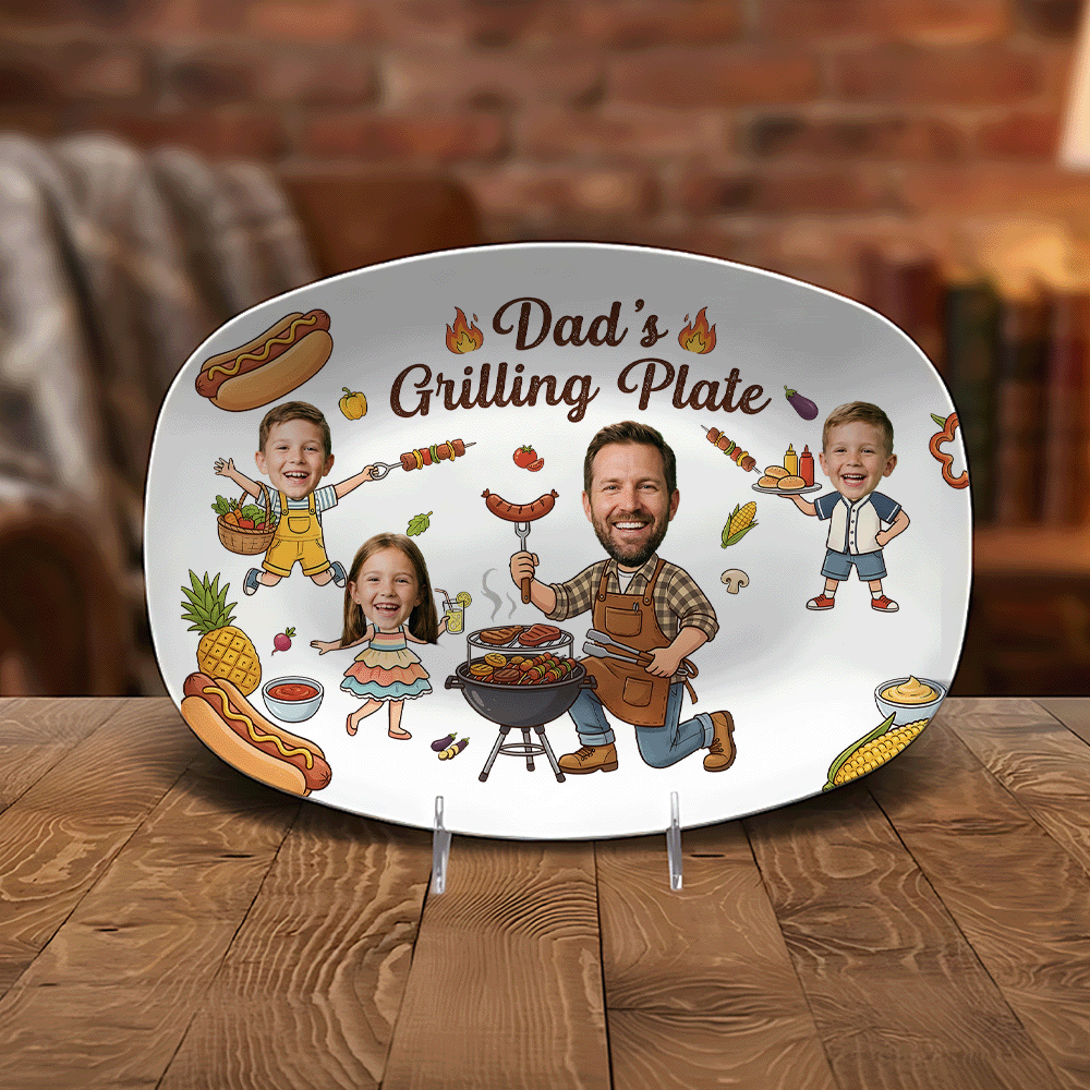 Personalized Dad’s Grilling Plate – Custom BBQ Serving Platter Gift for Dad