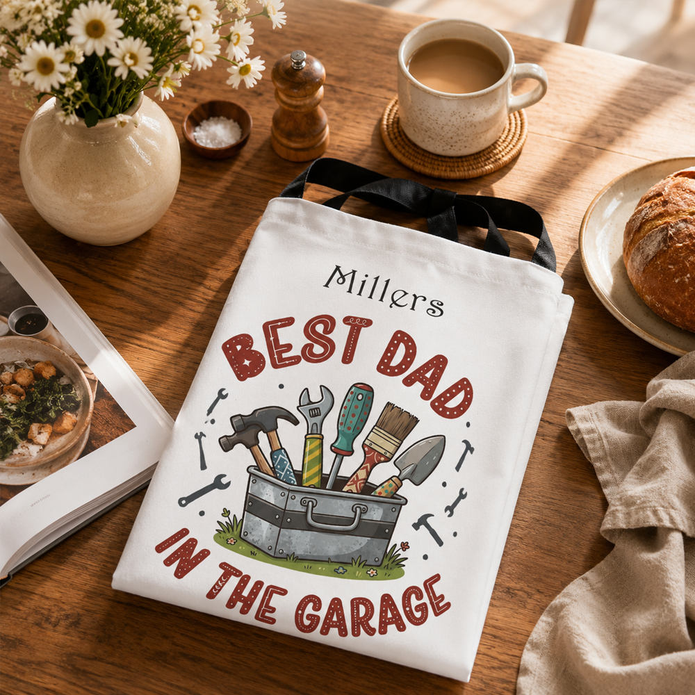 Best Dad in the Garage Apron – Funny BBQ & Workshop Gift for Dad