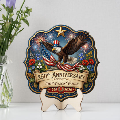 Personalized American Eagle 250th Anniversary Family Name Wooden Hanging Sign – Patriotic Decor Gift for Family – Independence Day Keepsake