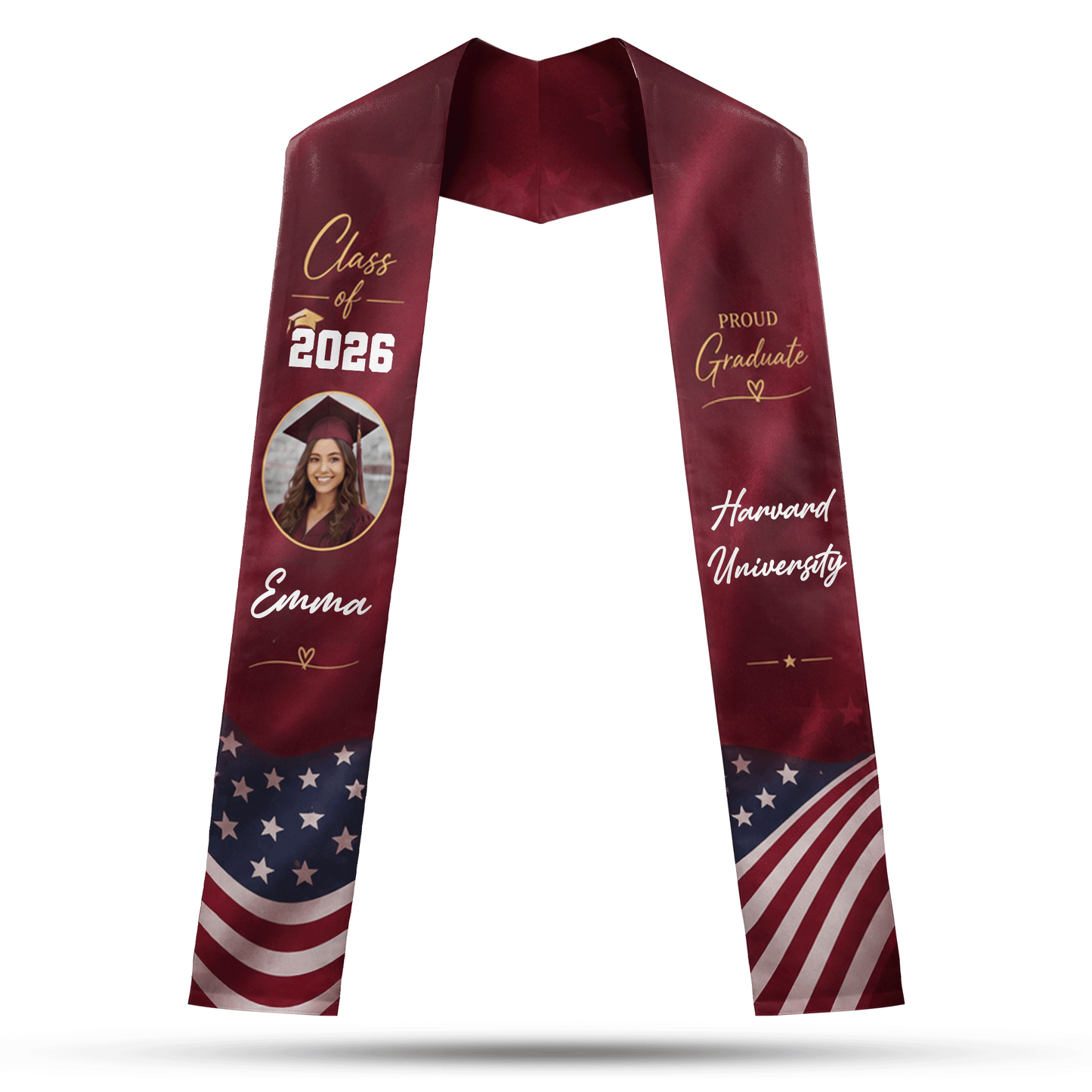 Personalized Red Graduation Stole – Custom Photo, Name and Year