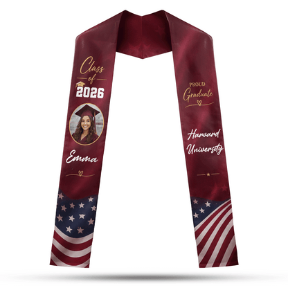 Personalized Red Graduation Stole – Custom Photo, Name and Year