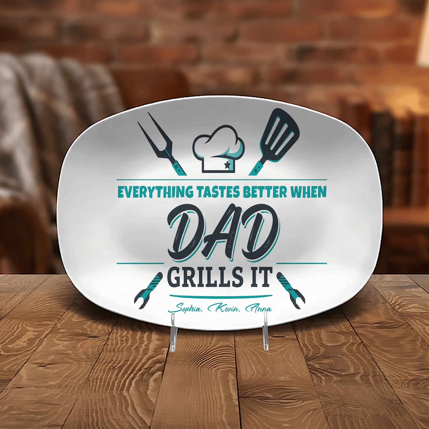 Personalized “Everything Tastes Better When Dad Grills It” Decorative Plate