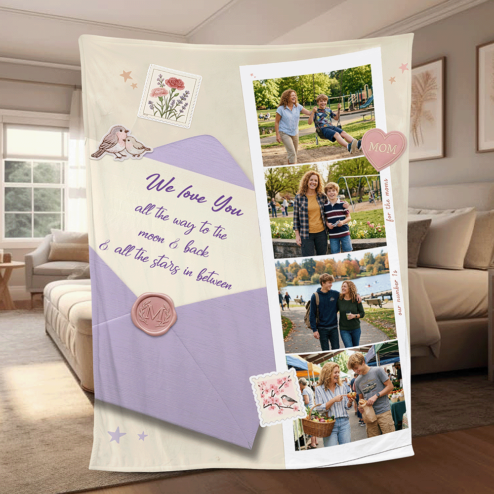 Personalized Mom Photo Blanket – Custom “We Love You Mom” Blanket Gift