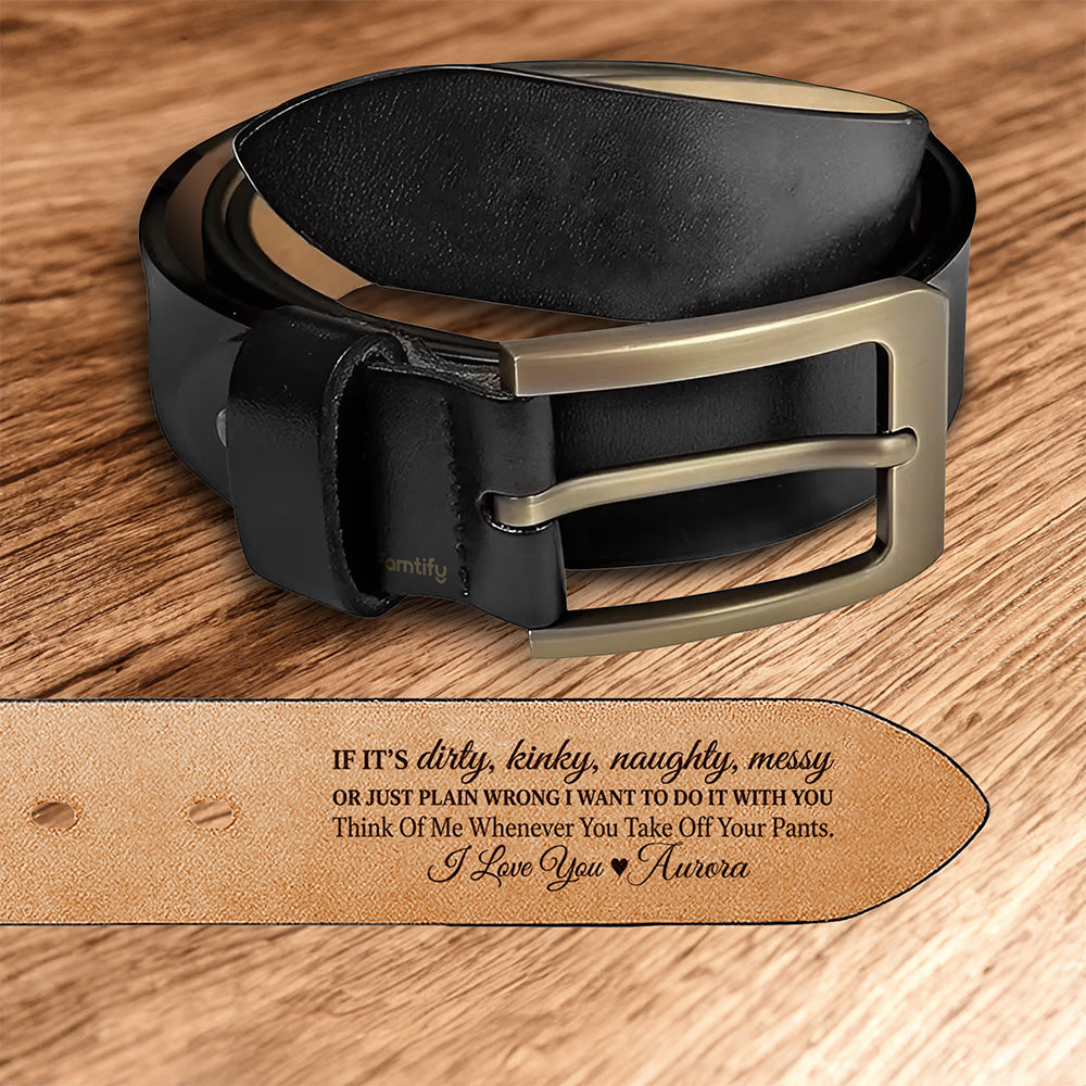 The Naughty Belt – Funny Sexy Gift for Husband – Personalized Engraved Leather Belt