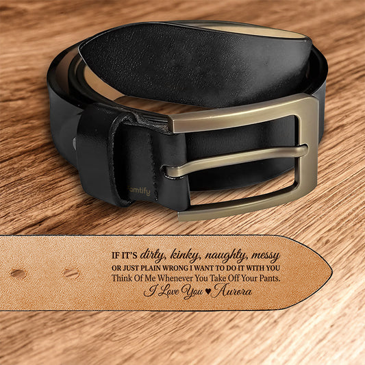 The Naughty Belt – Funny Sexy Gift for Husband – Personalized Engraved Leather Belt