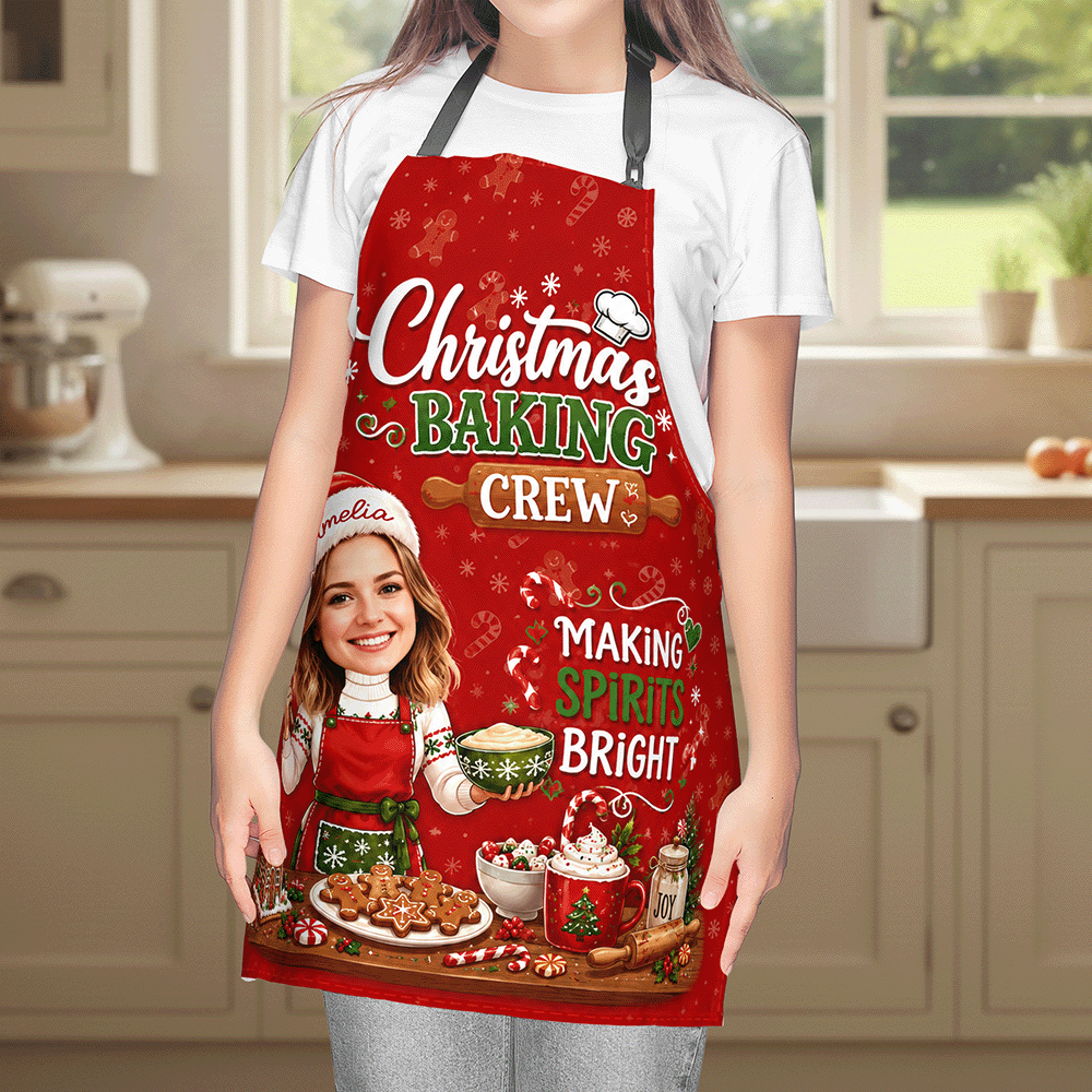 Personalized Christmas Baking Crew Apron with Custom Name and Photo