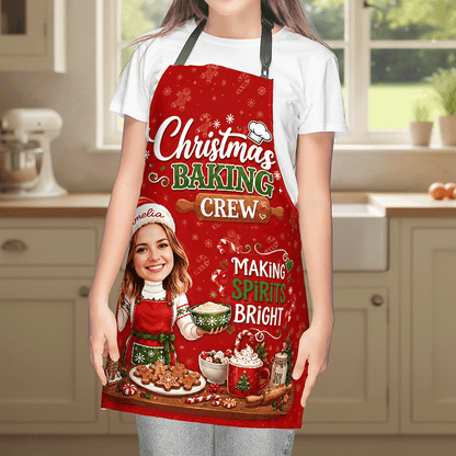 Personalized Christmas Baking Crew Apron with Custom Name and Photo