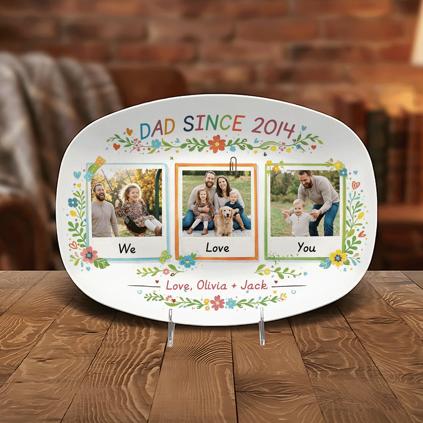 Personalized “We Love Dad” Decorative Plate – Custom Photo Family Keepsake