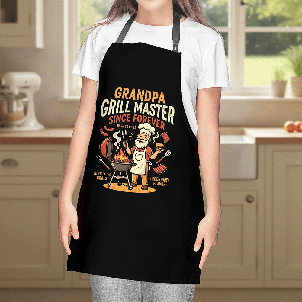 Grandpa Grill Master Since Forever Apron – Funny BBQ Grilling Apron Gift for Grandpa