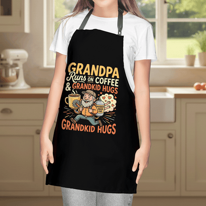 Grandpa Runs on Coffee and Grandkid Hugs Apron – Funny Grandpa BBQ & Cooking Apron Gift