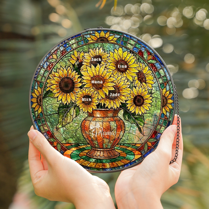 Sunflower Pot Personalized Stained Glass Suncatcher Gift for Mom and Grandma