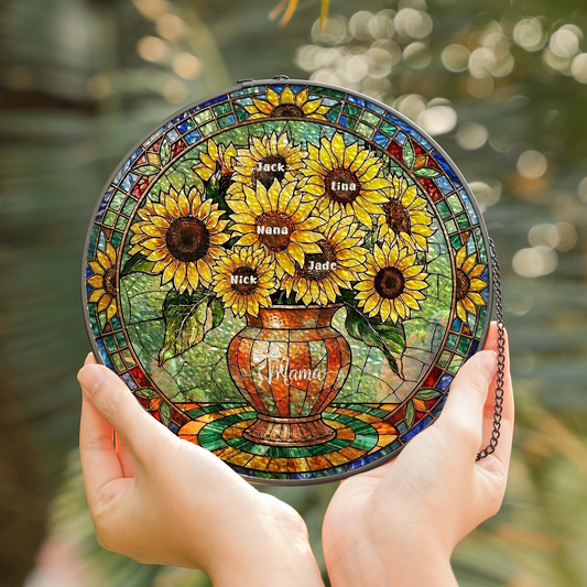 Sunflower Pot Personalized Stained Glass Suncatcher Gift for Mom and Grandma