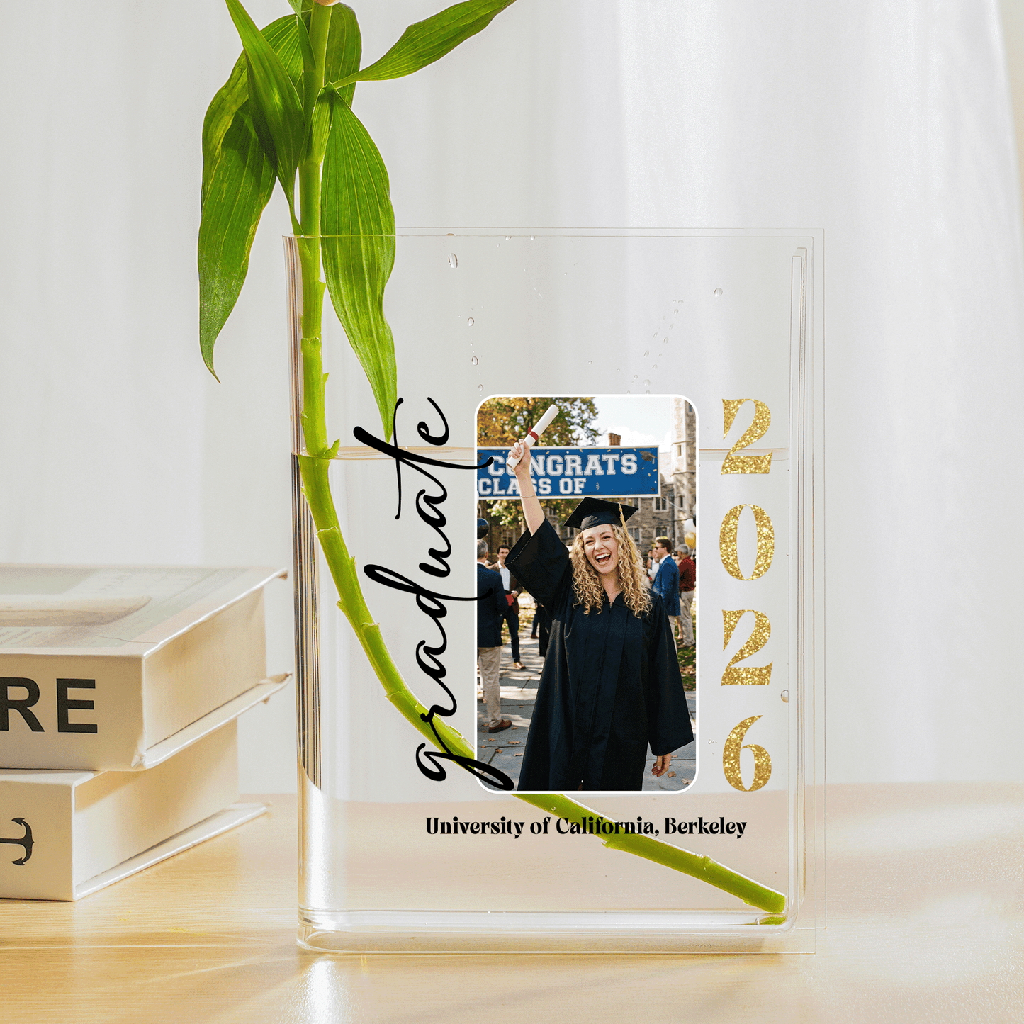 Personalized Graduate Acrylic Book Vase with Custom Photo Graduation Flower Vase
